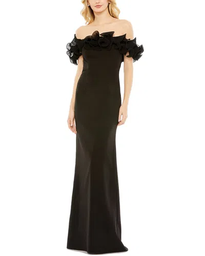 Mac Duggal Off The Shoulder Ruffle Detail Column Gown In Black