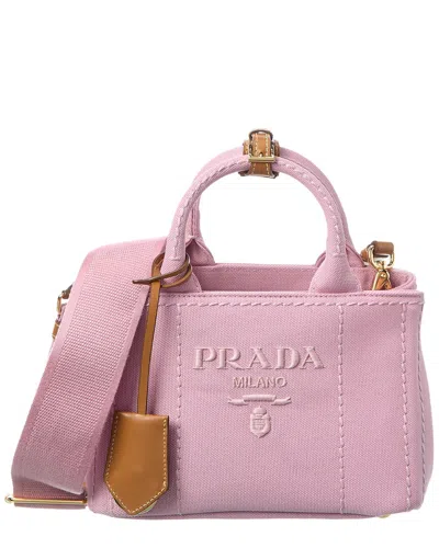 Prada Logo Canvas & Leather Tote
