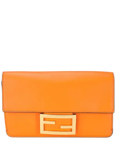 Fendi Orange Leather Mini Flat Baguette With Brown 'strap You' Strap (authentic Pre-loved)