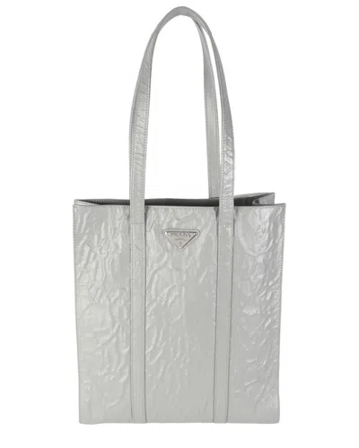 Prada Gray Leather Small Antique Tote (authentic Pre-loved)