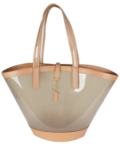 Saint Laurent Beige & Brown Plastic/rubber Medium Panier Tote (authentic Pre-loved)