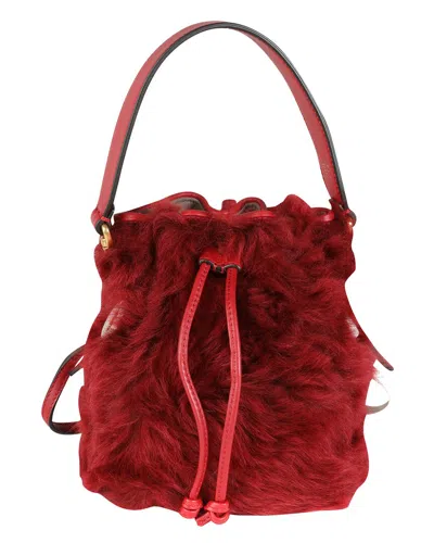 Fendi Red Lamb Fur & Calf Leather Mini Mon Trésor Bucket Bag (authentic Pre-loved)