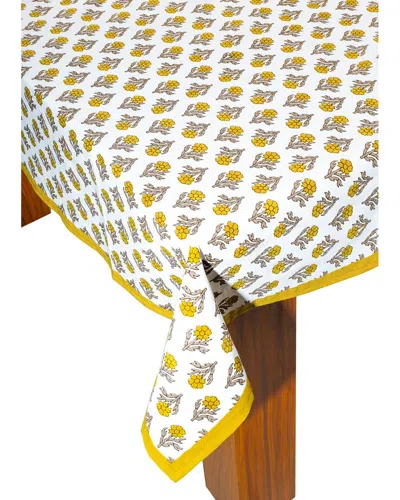 Tiramisu Golden Marigold Block Print Cotton Tablecloth In Yellow