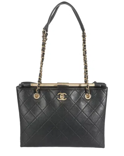 Pre-owned Chanel 19b Black Quilted Lambskin Large Signature Plate Shopping Tote  (authentic Pre-loved)