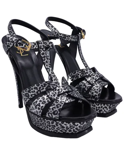 Saint Laurent Tribute Platform Leather Sandal In Black