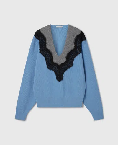 Stella Mccartney Lace Insert Long Sleeved Sweater In Blue