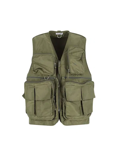 Hed Mayner Sleeveless Utility Jacket With Front Zip In Green