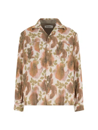 Our Legacy Heusen Oversized Convertible-collar Floral-print Linen Shirt In Brown