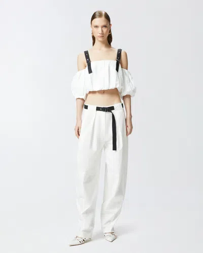 Pinko Wide Cotton Trousers With Belt In White