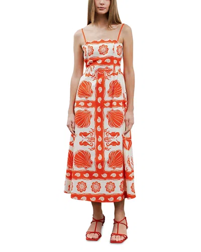 Moon River Printed Scallop Neck Midi Dress In Multi