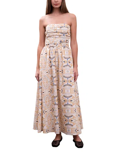Moon River Printed Ruched Poplin Maxi Dress In Neutral
