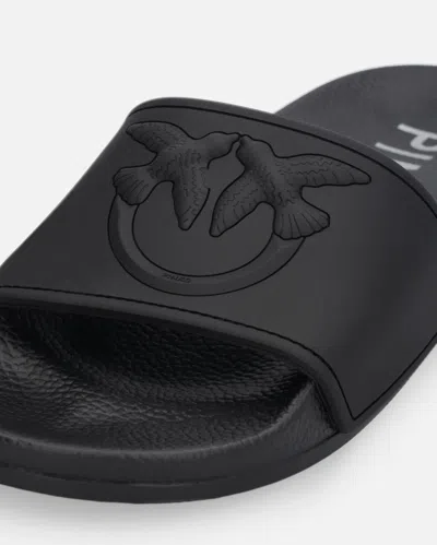 Pinko Rubberized Slippers With Love Birds Logo Band