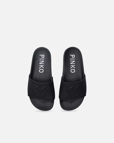 Pinko Rubberized Slippers With Love Birds Logo Band