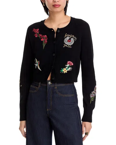 Cinq À Sept Millie Western Amour Beaded Embroidery Cotton Blend Cardigan In Black