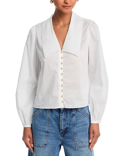 Frame The Eyelet Sailor Silk Blouse In White