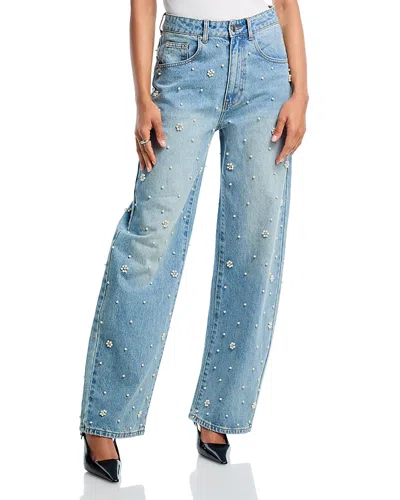Steve Madden Fianna Embellished High Rise Barrel Jeans In Coastal Blue In Blue