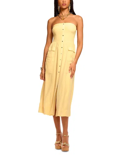 Ramy Brook Blair Strapless Smocked Midi Dress In Yellow
