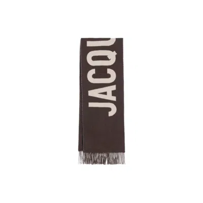 Jacquemus Fringe Logo Scarf In Brown