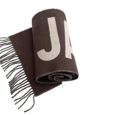 Jacquemus Fringe Logo Scarf In Brown