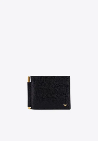 Tom Ford Folded Card Holder Textured Finish In Black