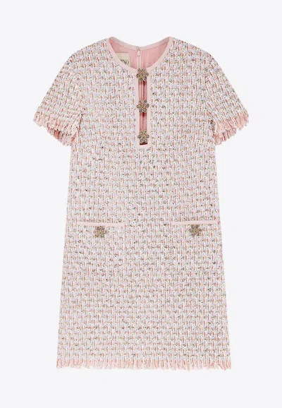 Valentino Womens Multicolor. Embellished Short-sleeves Woven Mini Dress In Pink