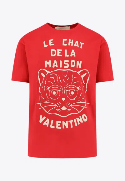Valentino Garavani T-shirt With Le Chat De La Maison Print In Red