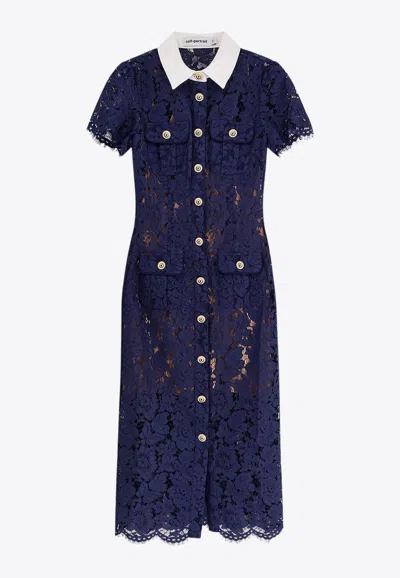 Self-portrait Lace Midi Dress With Jewel Button In Blue