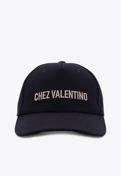 Valentino Cotton Baseball Cap With Embroidery In Black
