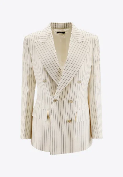 Tom Ford Striped Double-breasted Wool-blend Blazer