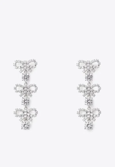 Self-portrait Micro Bow Crystal Tiered Earrings In Metallic