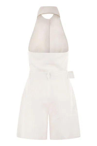 Mvp Wardrobe Linen Jumpsuit With Contrasting Profiles In White
