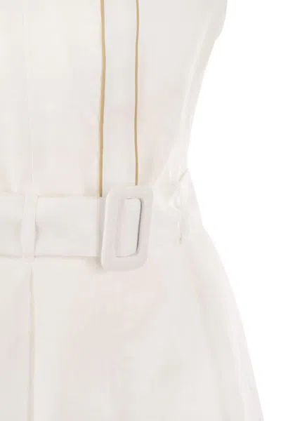 Mvp Wardrobe Linen Jumpsuit With Contrasting Profiles In White
