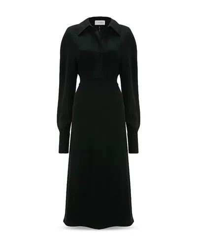 Victoria Beckham Women Black Long Sleeve Polo Collar Midi Dress, Xs Luxury Dresses For Women Darveys