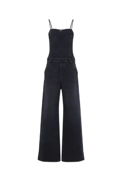 Diesel Black Jeans With Overalls And D Logo Plaque On The Front