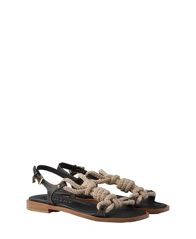Prada Flat Leather And Cord Sandals In Brown
