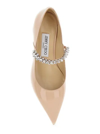 Jimmy Choo Beige Sabot With Rhinestone And Low Heel In Patent Leather Woman In Gold