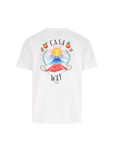 Casablanca T-shirt Girocollo Con Logo Sul Fronte In Cotone Bianca Uomo