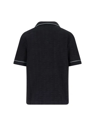 Casablanca Black Shirt With Classic Lapels And All-over Embossed Monogram