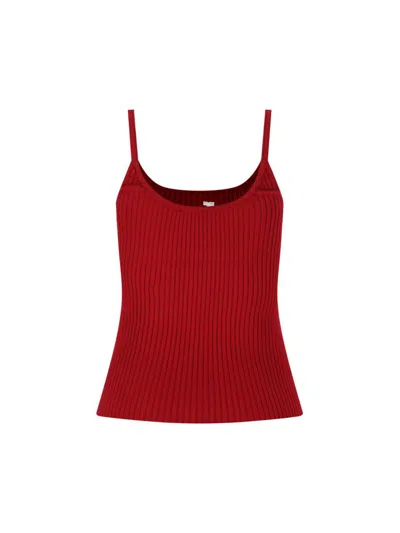 Courrèges Ribbed Texture Spaghetti Straps Top In Red