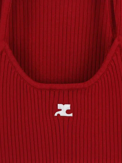 Courrèges Ribbed Texture Spaghetti Straps Top In Red