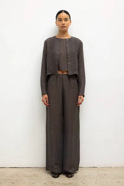 Leset Stella Crew Cardigan In Brown