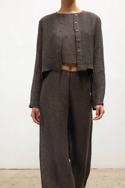Leset Stella Crew Cardigan In Brown