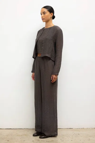 Leset Stella Crew Cardigan In Brown