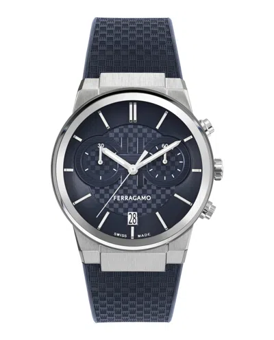 Ferragamo Sapphire Chrono Silicone Watch In Blue