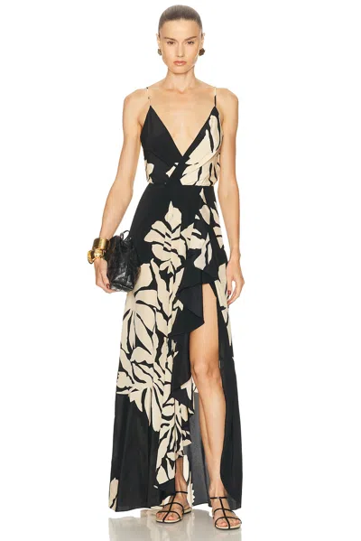 Johanna Ortiz Santa Cruz Wrap-effect Gathered Floral-print Silk Maxi Dress In Black