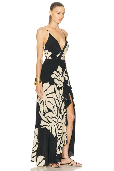 Johanna Ortiz Santa Cruz Wrap-effect Gathered Floral-print Silk Maxi Dress In Black