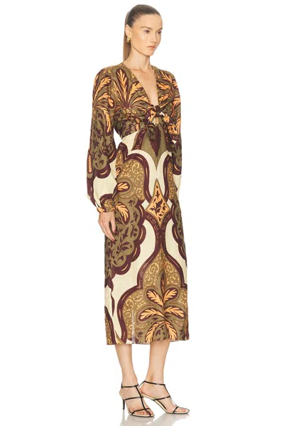 Johanna Ortiz Across Paradise Printed Linen Midi Dress In Brown