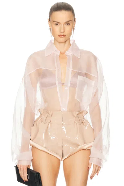 Laquan Smith Oversize Silk Organza Button-up Shirt In Pink