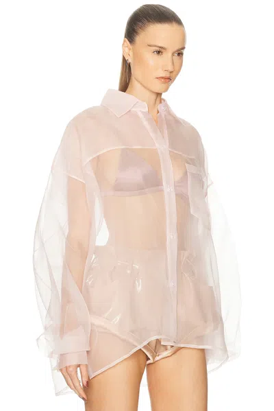 Laquan Smith Oversize Silk Organza Button-up Shirt In Pink