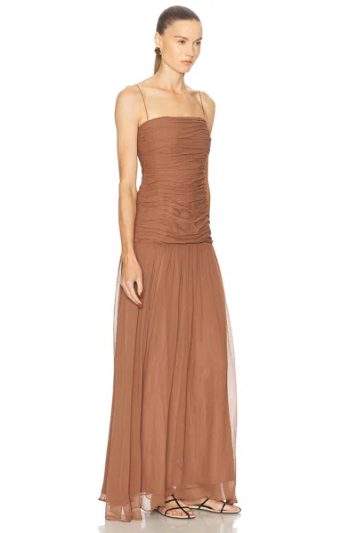 Staud Dalton Ruched Gathered Crepon Maxi Dress In Brown